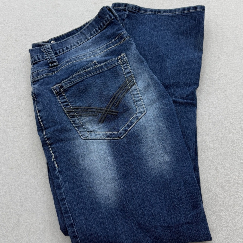T.K. Axel Wolcott Vintage Bootcut Jeans Mens 36x32 Blue Medium Wash Embroidered